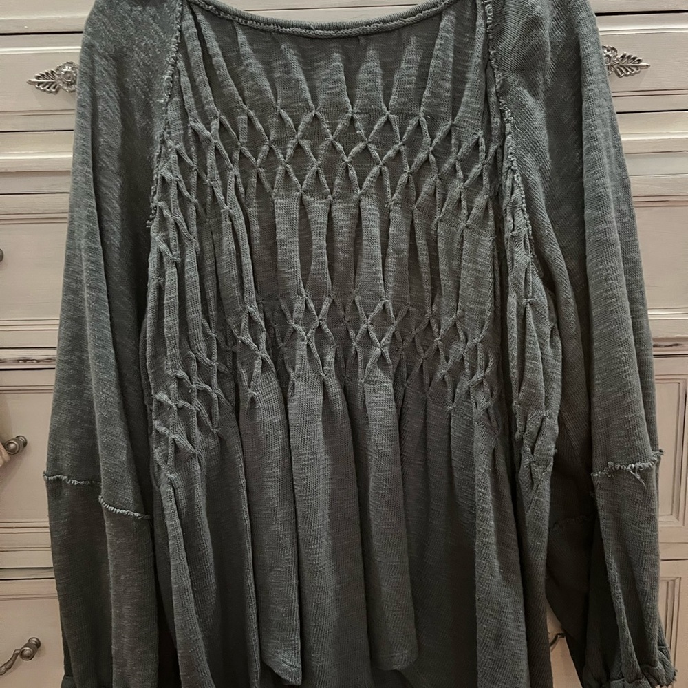 We The Free Charcoal Textured Blouse